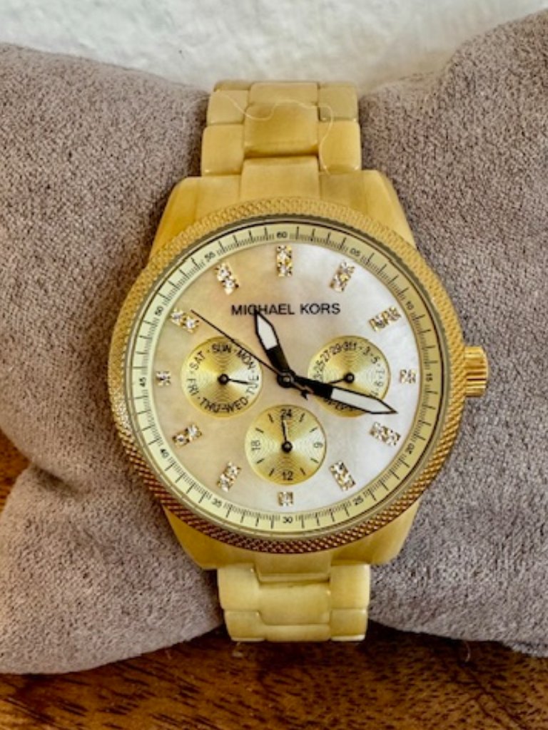 Michael Kors Blair Chronograph Watch Champagne Dial Crystal Oversized Y2k